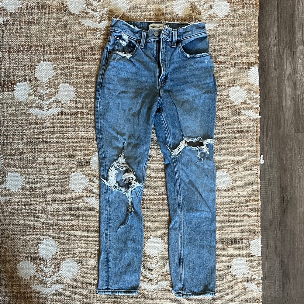 Abercrombie high rise distressed mom jeans
